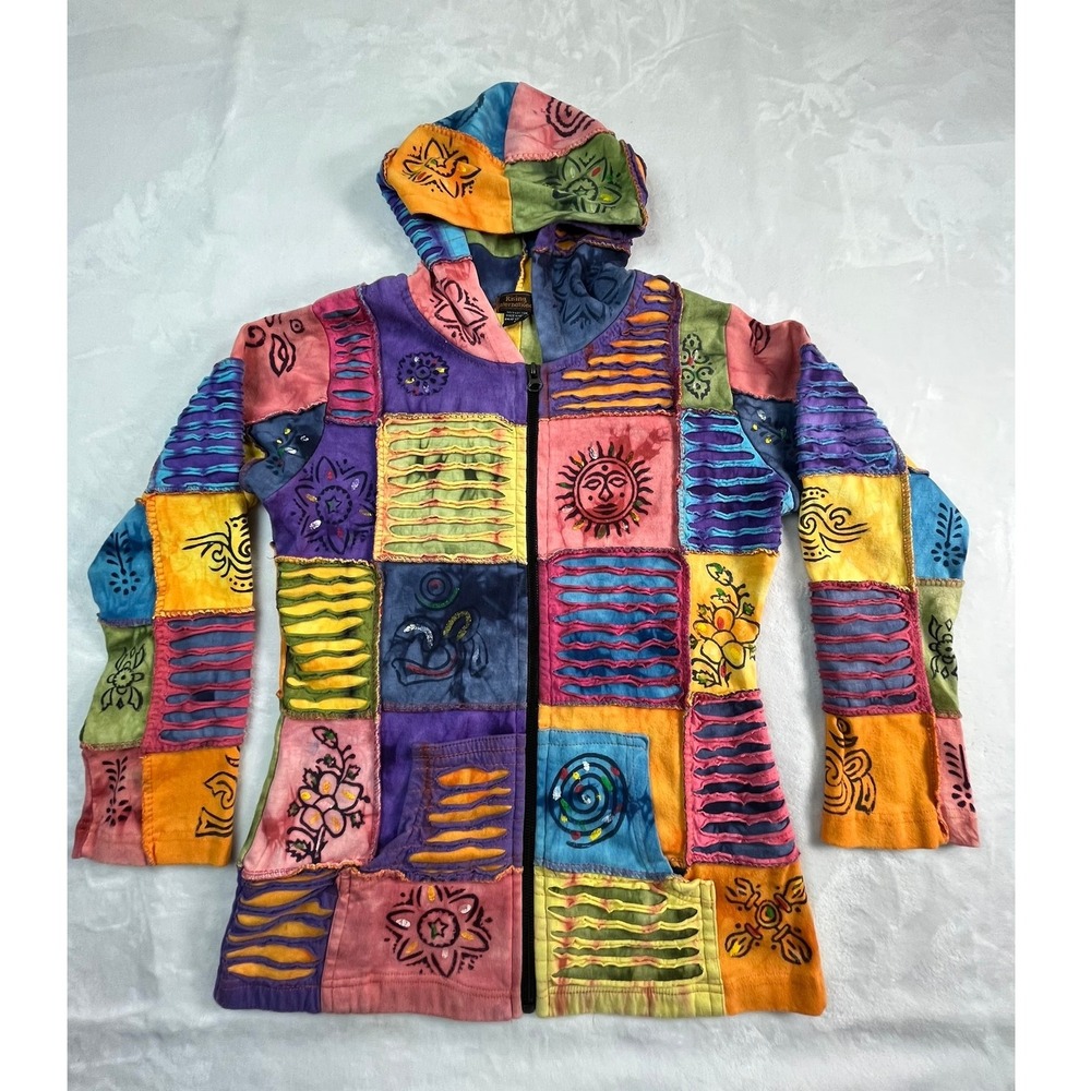 Rising International Womens M Hoodie Jacket Patchwork Zip Front